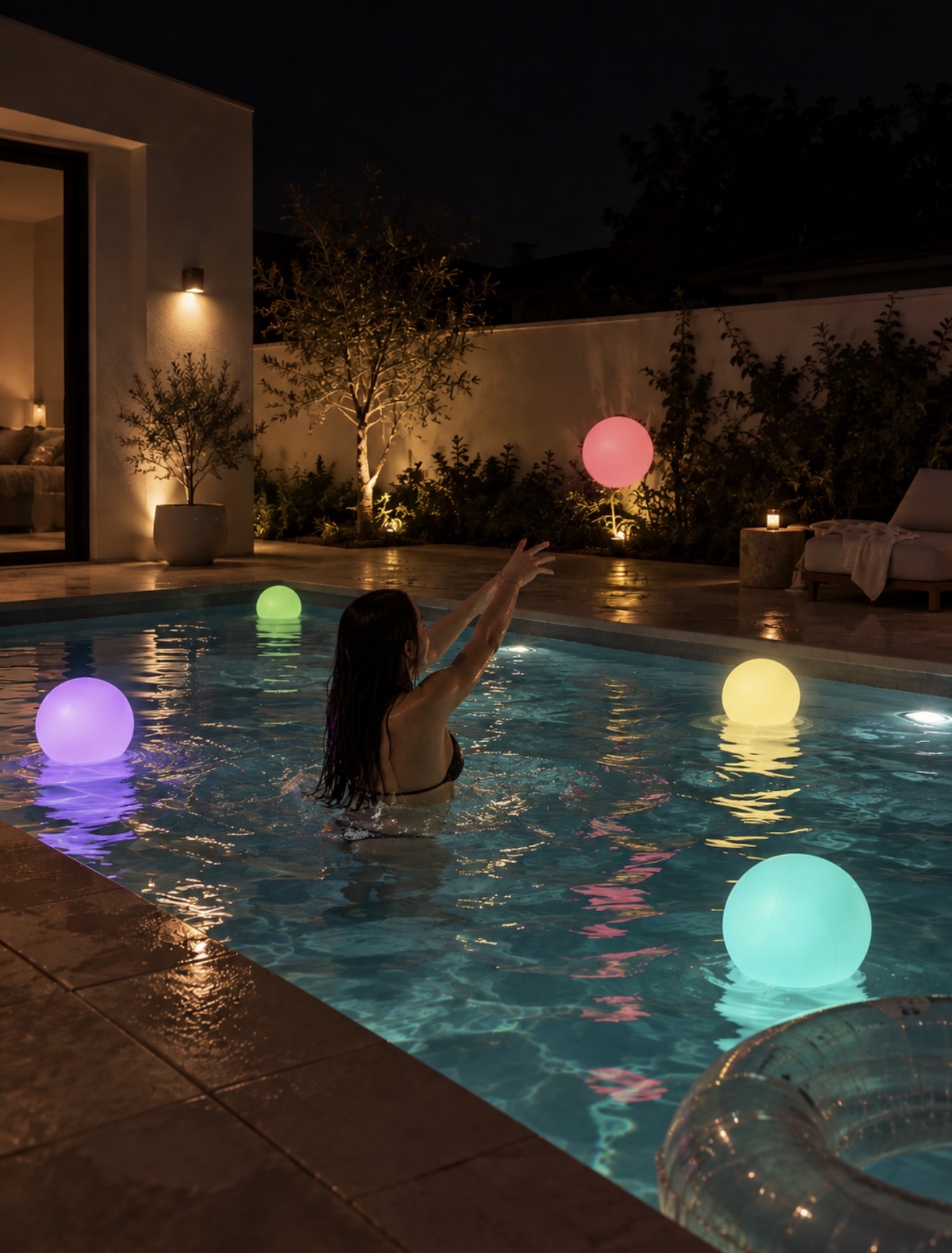 POOL GLOW — Bring the resort vibes home with glowing LED pool balls that add colour and ambience to your backyard.