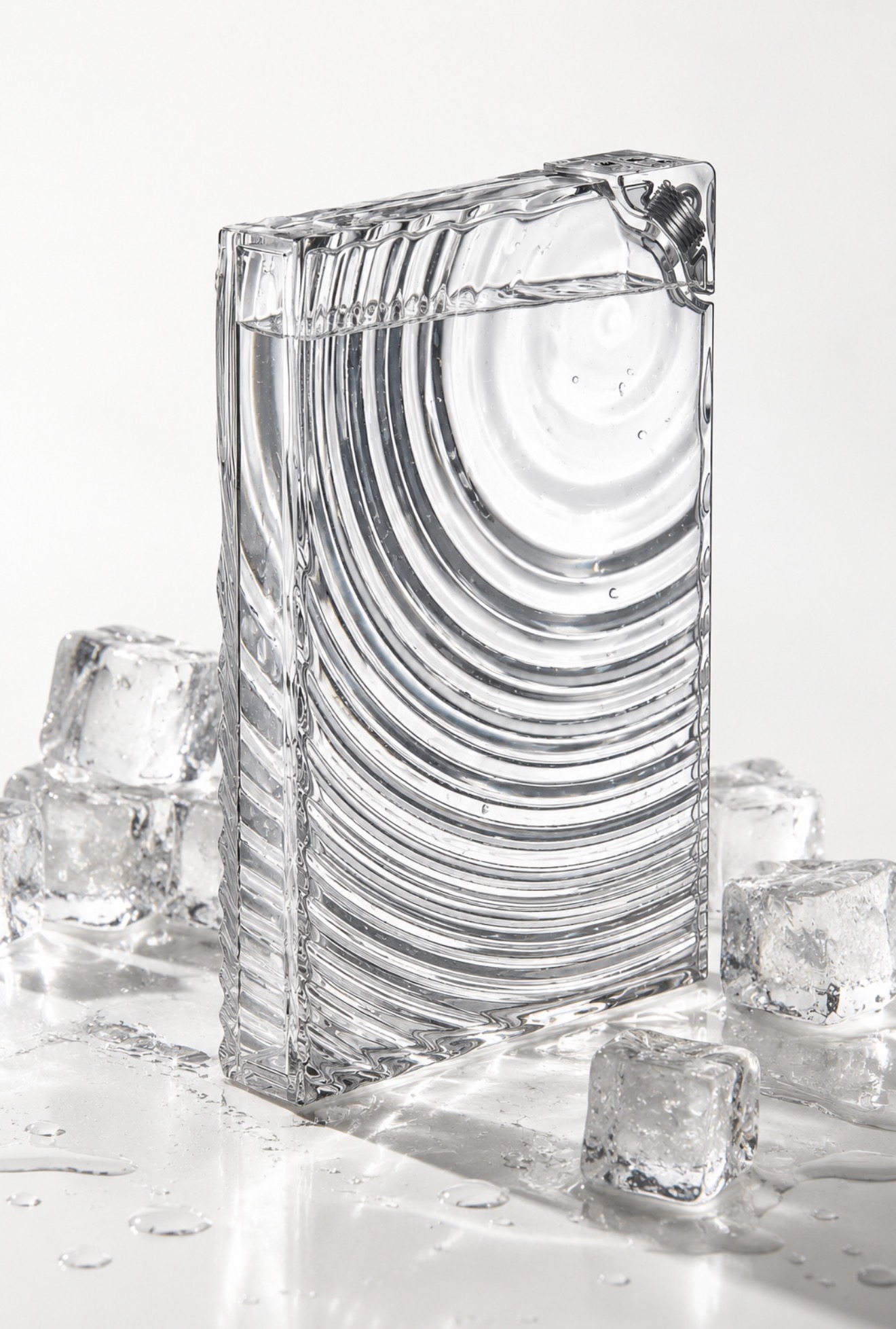 LIQUID LUXURY — Sleek, sculptural and effortlessly chic — this crystal-clear ribbed GUZZINI water bottle turns everyday hydration into a